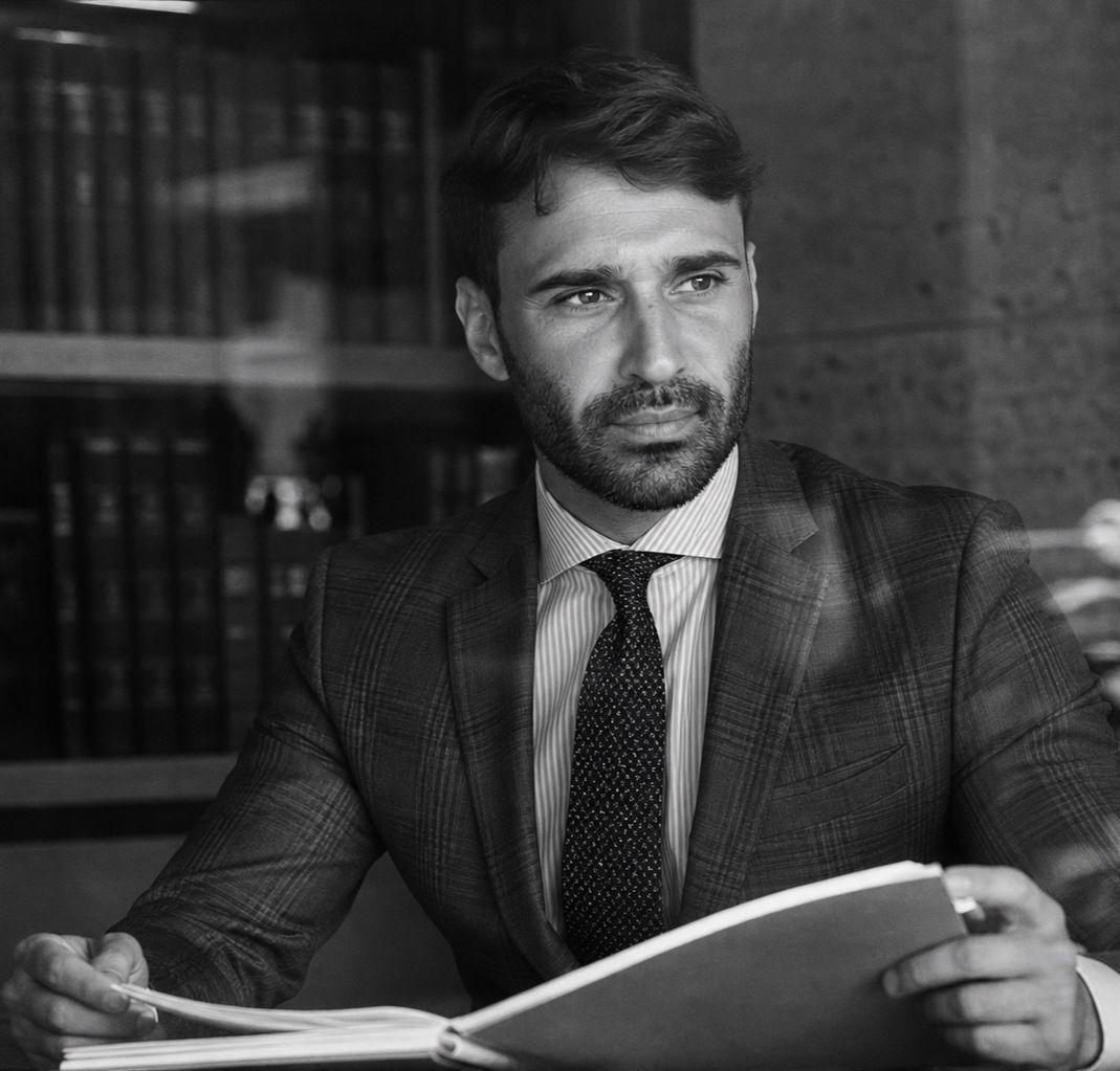 L’avvocato Gabriele Cappelletti consulta un fascicolo in un ambiente professionale